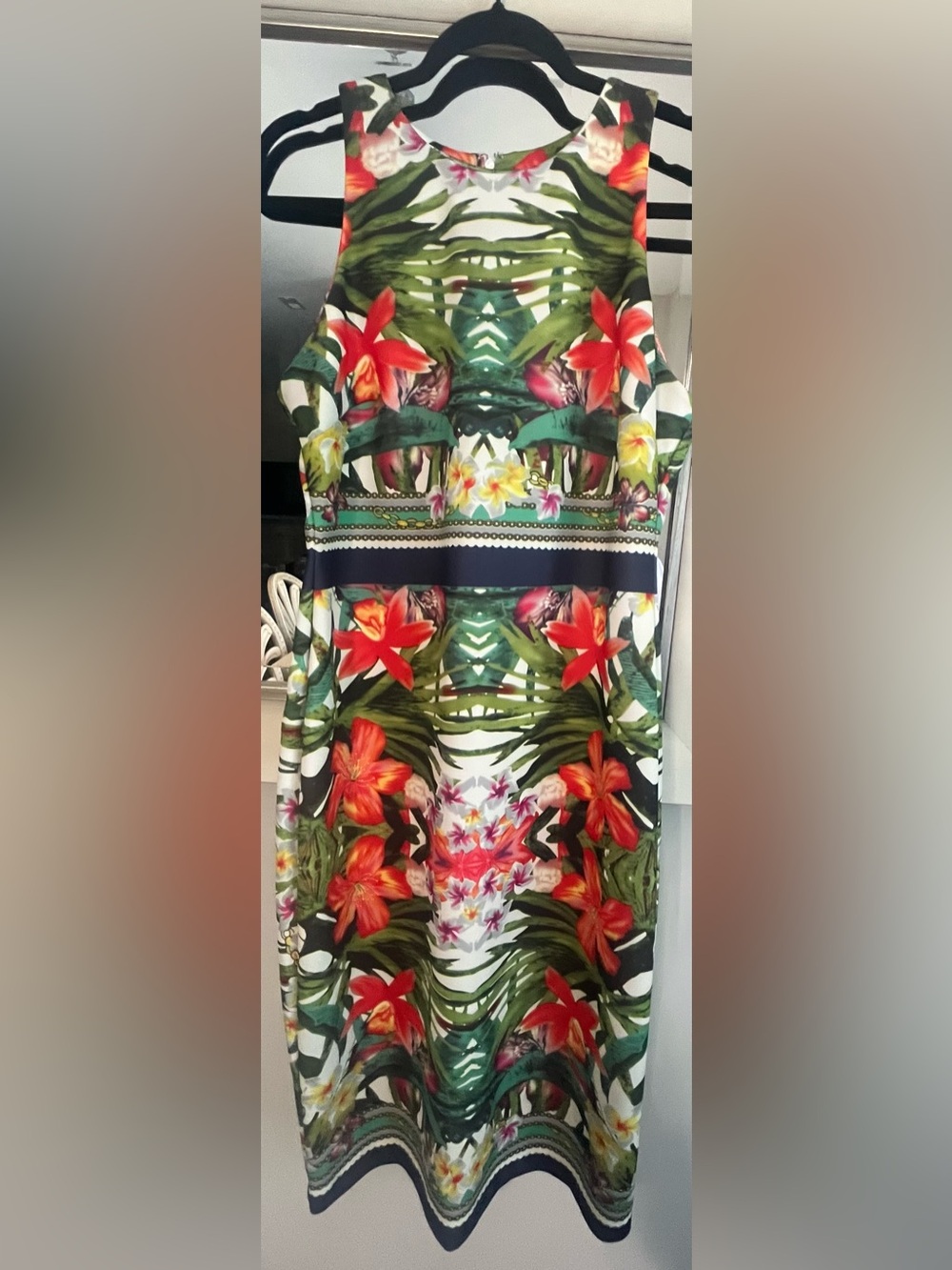 Eva Mendes New York & Co Tropical Mirror Print Sheath Dress Size Large